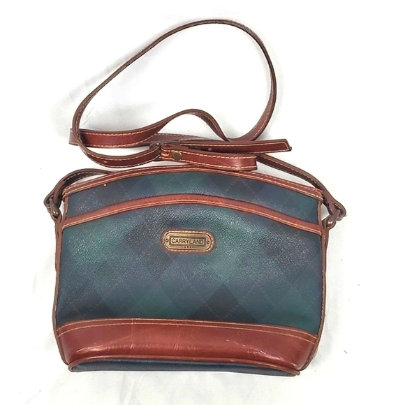 Vintage‎ Carryland Green Argyle Leather Bag - Picture 1 of 7